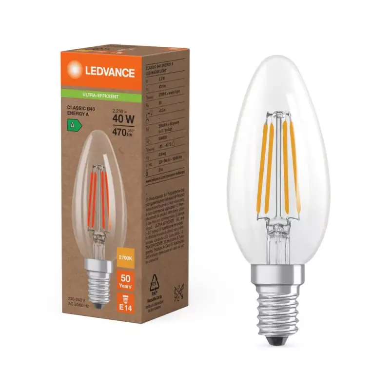 LED gyertyaizzó E14 B35 2.2W = 40W 470lm 2700K Meleg 320° Ledvance Utolsó esély
