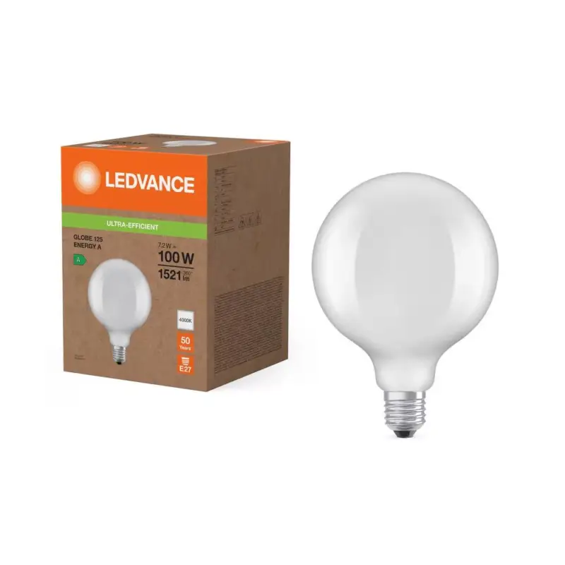 LED izzó gömb alakú E27 G125 7.2W = 100W 1521lm 4000K Semleges 330° Ledvance Gyors kiszállítás