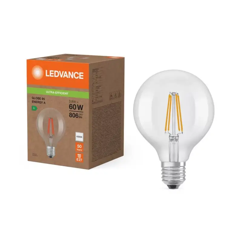 Bestseller LED izzó gömb alakú E27 G95 3.8W = 60W 4000K 806lm Semleges 300° Ledvance