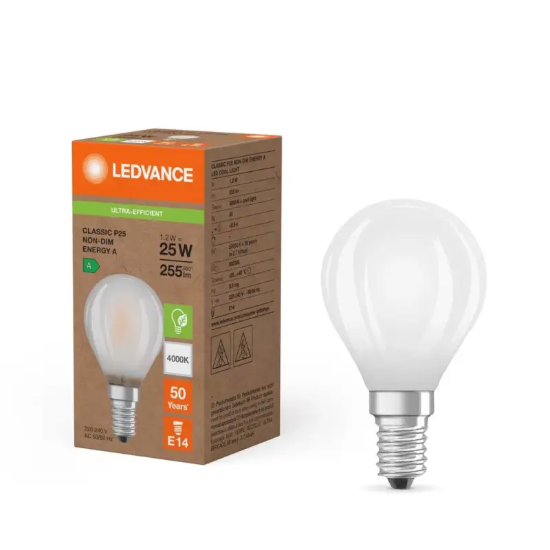 Kedvezményes ár LED gömbizzó E14 P45 1.2W = 25W 255lm 4000K Semleges 330° Ledvance