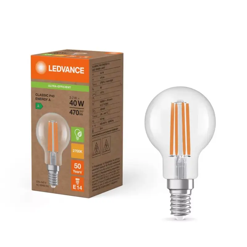 Gyors szállítás LED gömbizzó E14 P45 2.2W = 40W 470lm 2700K Meleg 320° Ledvance