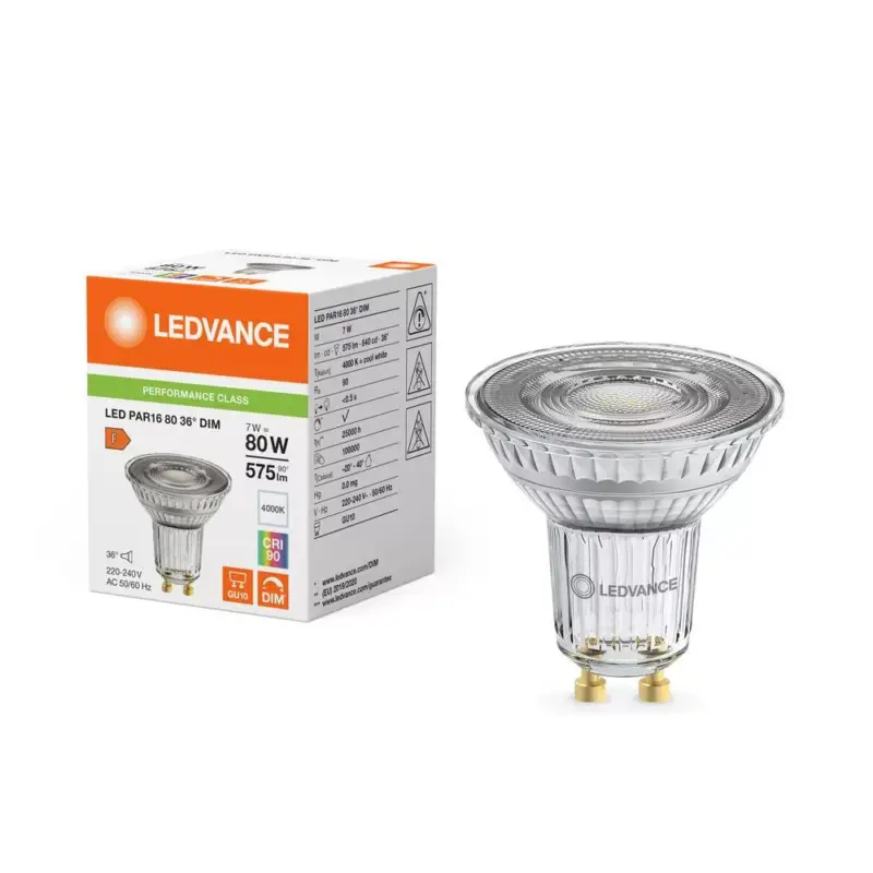 LED izzó spotlámpa GU10 PAR16 7W = 80W 575lm 4000K Semleges 36° CRI90 Szabályozható Ledvance Újdonság