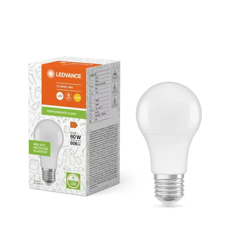 LED izzó E27 A60 8.5W = 60W 806lm 2700K Meleg 200° Ledvance Végkiárusítás