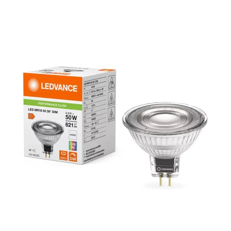 Kedvezmény LED izzó reflektor GU5.3 MR16 6.8W = 50W 621lm 4000K Semleges 36° CRI90 12V Szabályozható Ledvance