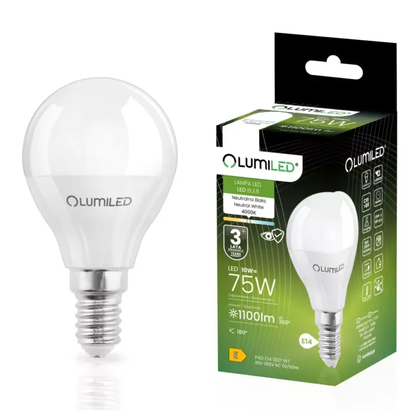 LED izzó E14 gömb alakú 10W = 75W 1100lm 4000K Semleges színű CCD 180° LUMILED Outlet
