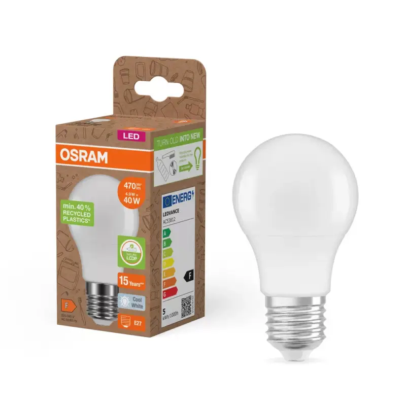 LED izzó A55 E27 4.9W = 40W 470lm 4000K Semleges 200° PCR LÁMPÁK Osram Nézd meg most