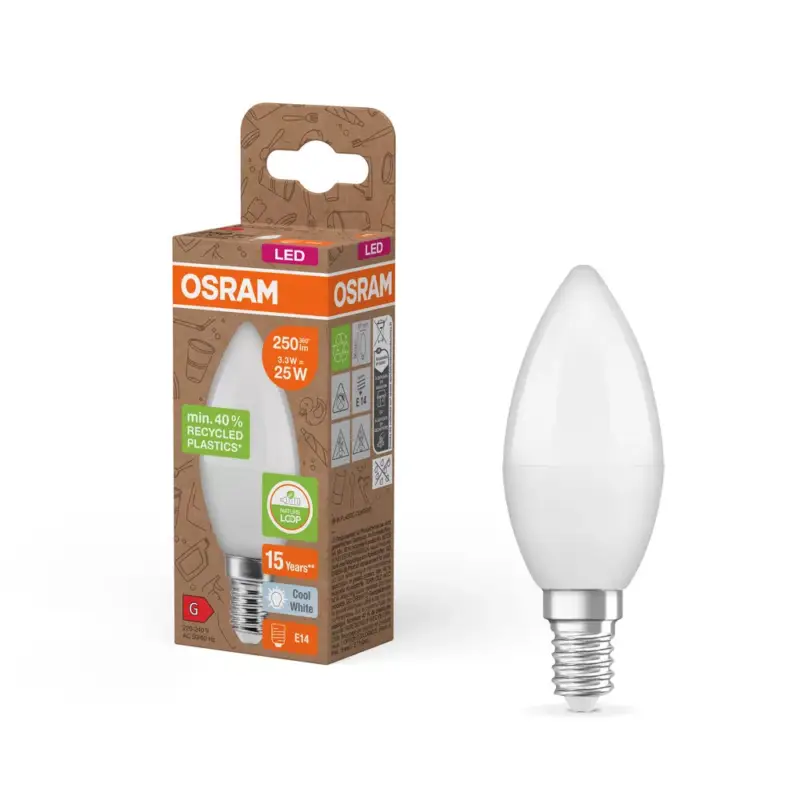 LED izzó B37 gyertya E14 3.3W = 25W 250lm 4000K semleges 220° PCR lámpák Osram Népszerű
