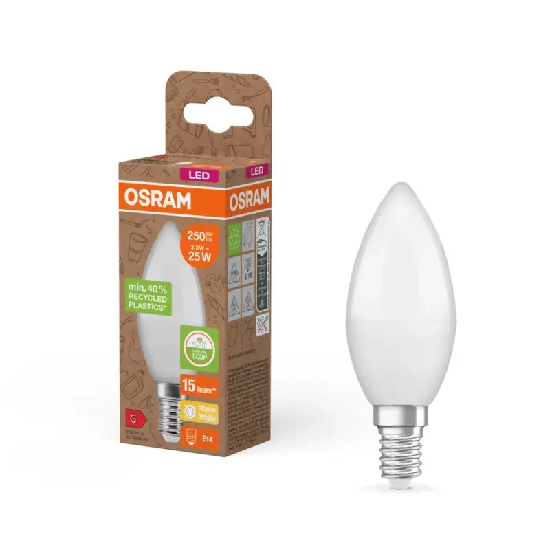 LED izzó B37 gyertya E14 3.3W = 25W 250lm 2700K meleg 220° Osram PCR lámpák Kiárusítás
