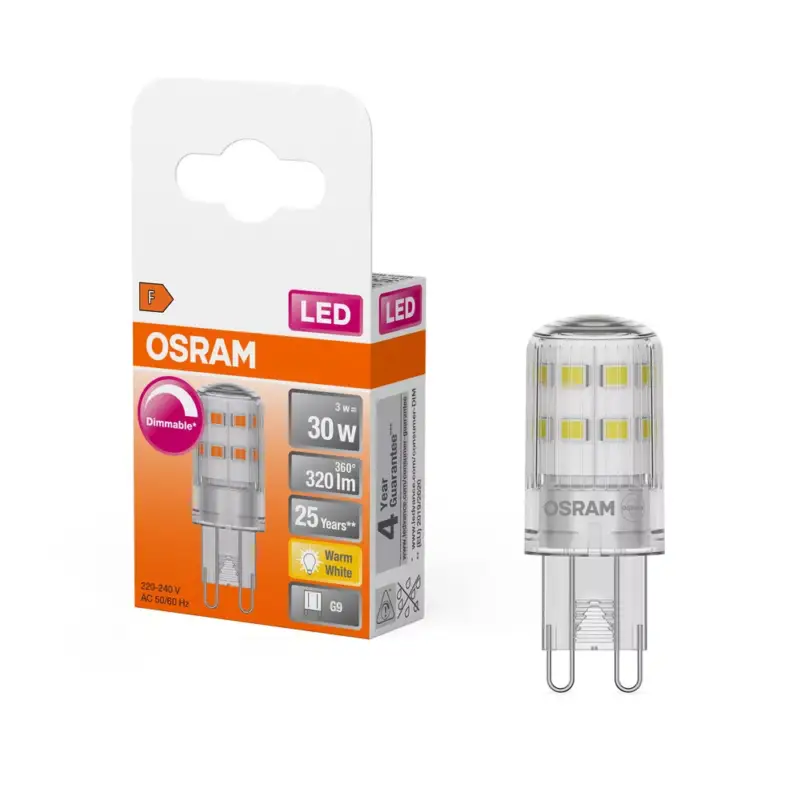 Újdonság LED kapszulaizzó G9 3W = 30W 320lm 2700K Meleg 300° Szabályozható LED PIN Osram