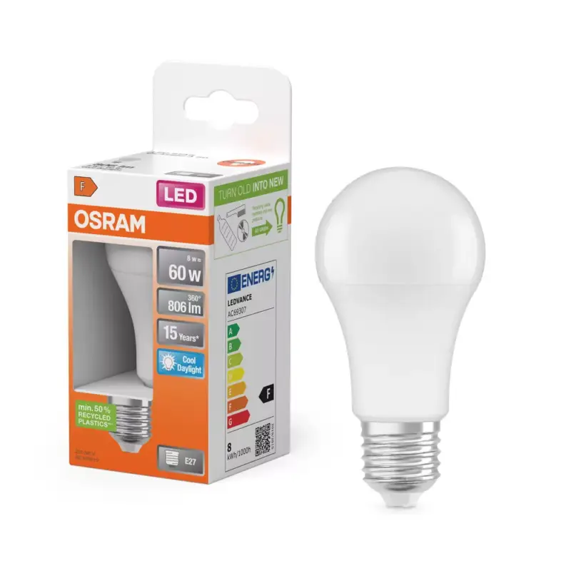 Outlet LED izzó A60 E27 8W = 60W 806lm 6500K Hideg 150° Retrofit Filament CLASSIC Osram