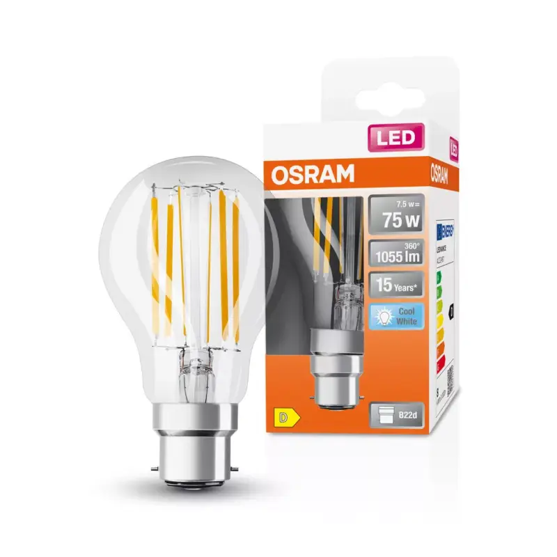 LED izzó A60 B22d 7.5W = 75W 1055lm 4000K Semleges 300° Izzószálas Retrofit CLASSIC Osram Gyors kiszállítás