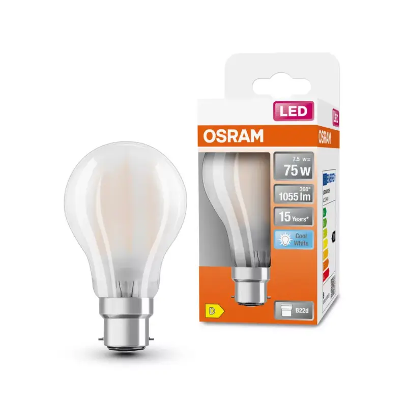 Végkiárusítás LED izzó A60 B22d 7.5W = 75W 1055lm 4000K Semleges 300° Retrofit Filament CLASSIC Osram