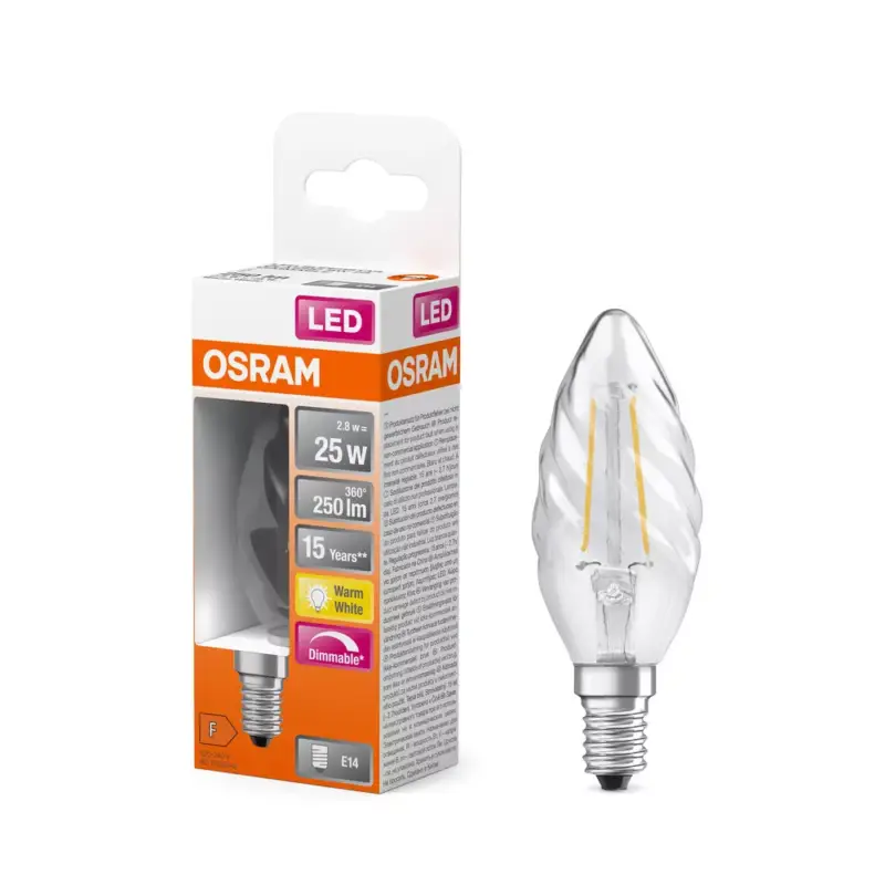 LED izzó BW35 gyertya E14 2.8W = 25W 250lm 2700K Meleg 300° Szabályozható Retrofit Filament CLASSIC Osram Kiárusítás