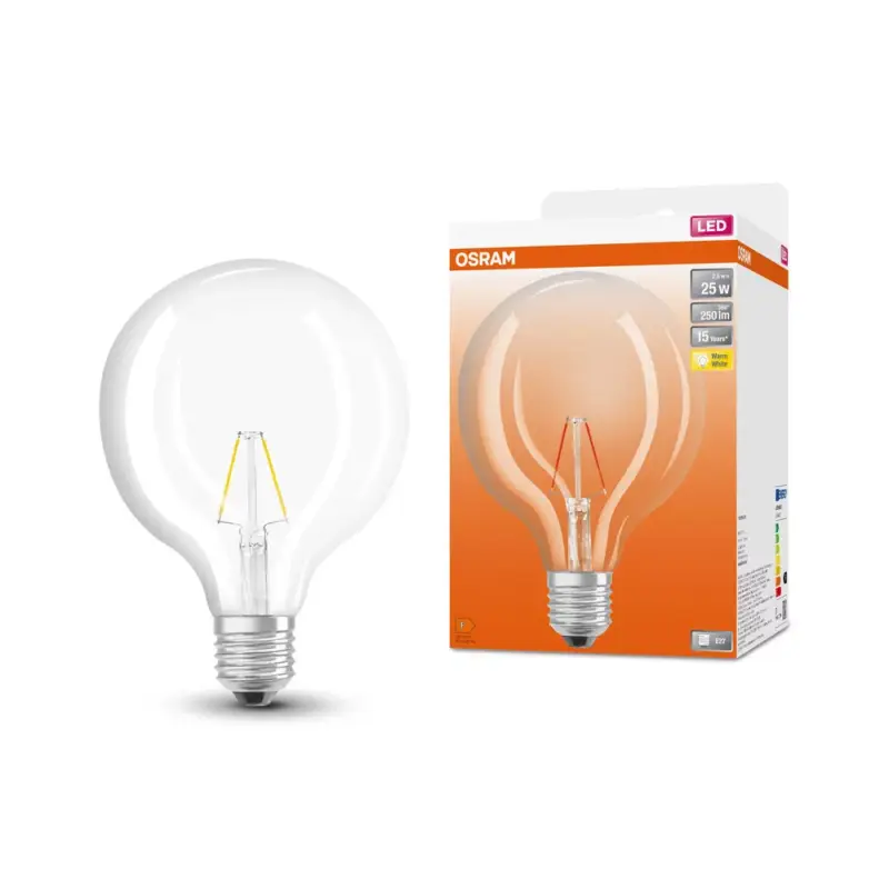 Kihagyhatatlan ajánlat LED izzó G125 gömb alakú E27 2,5 W = 25 W 250 lm 2700 K Meleg 300° Retrofit Filament CLASSIC Osram