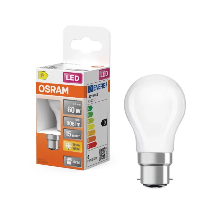 Alacsony ár LED izzó P45 gömb B22d 5.5W = 60W 806lm 2700K Meleg 300° Retrofit Filament CLASSIC Osram