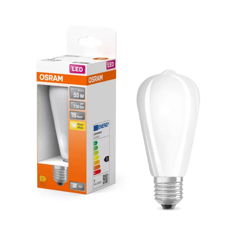 LED izzó ST64 E27 6,5 W = 55 W 730 lm 2700 K Meleg 300° Retrofit Filament CLASSIC Osram Gyors kiszállítás
