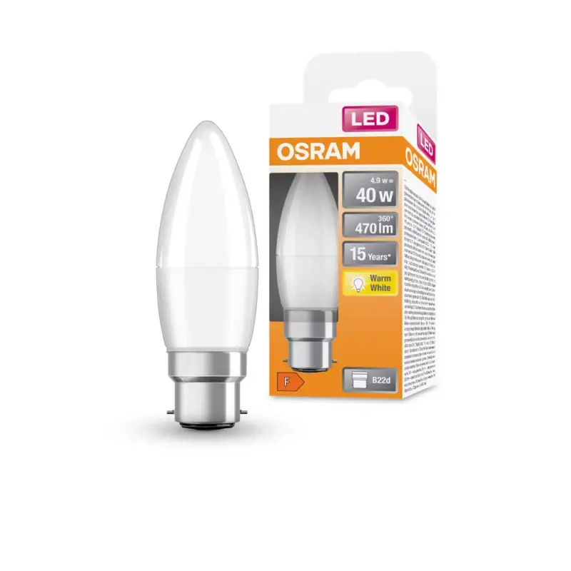 Ne maradj le LED izzó B37 gyertya B22d 4.9W = 40W 470lm 2700K Meleg 200° STAR CLASSIC Osram