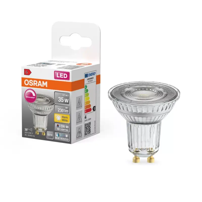 LED izzó PAR16 reflektor GU10 3.7W = 35W 230lm 2700K Meleg CRI90 36° Szabályozható SUPERSTAR Osram Outlet
