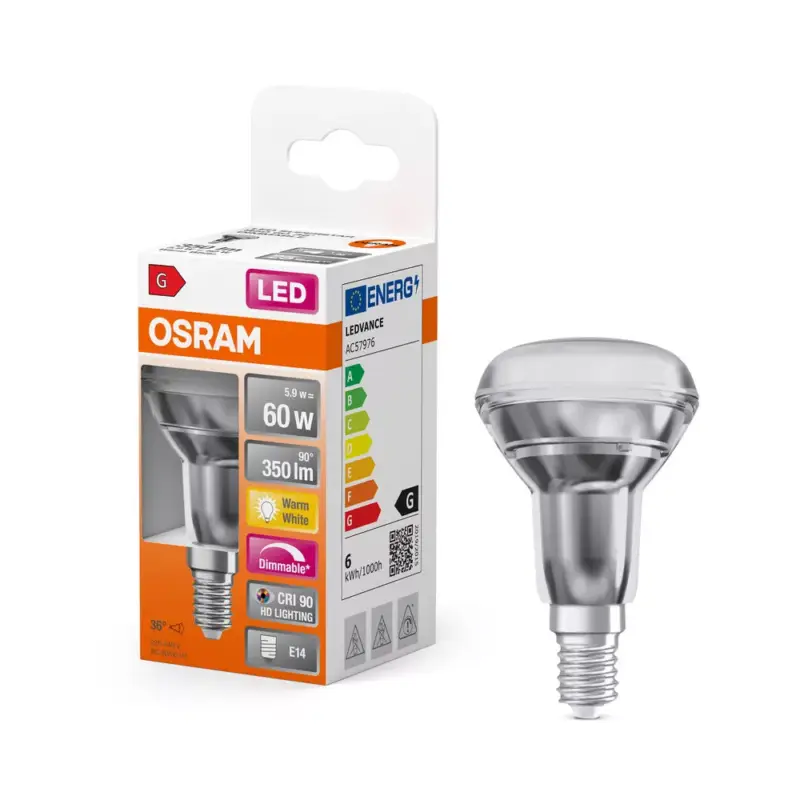 Ajánlat LED izzó R50 reflektor E14 5.9W = 60W 350lm 2700K Meleg CRI90 36° Szabályozható SUPERSTAR Osram