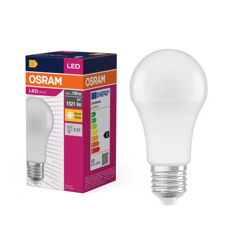 LED izzó A60 E27 13W = 100W 1521lm 2700K Meleg 180° VALUE CLASSIC Osram Korlátozott ajánlat