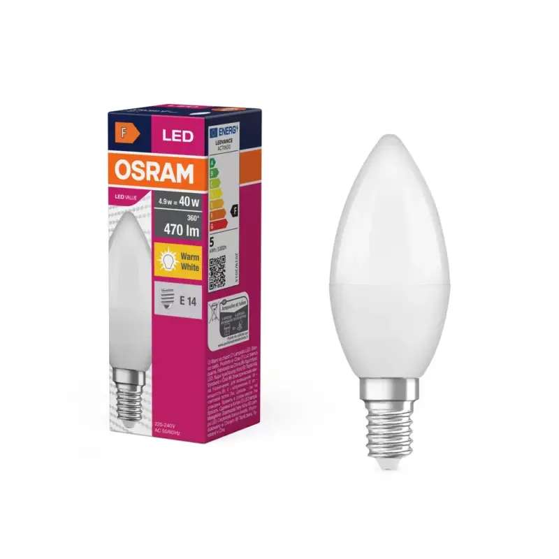 LED izzó B37 gyertya E14 4.9W = 40W 470lm 2700K Meleg 180° VALUE CLASSIC Osram Legkelendőbb