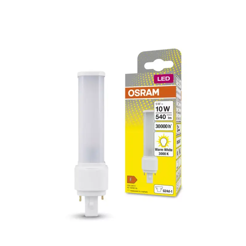 LED fénycső, egyoldalas, G24d-1, 5W = 10W, 540lm, 3000K, meleg, 120°, DULUX LED D EM és AC, Osram Szuper akció