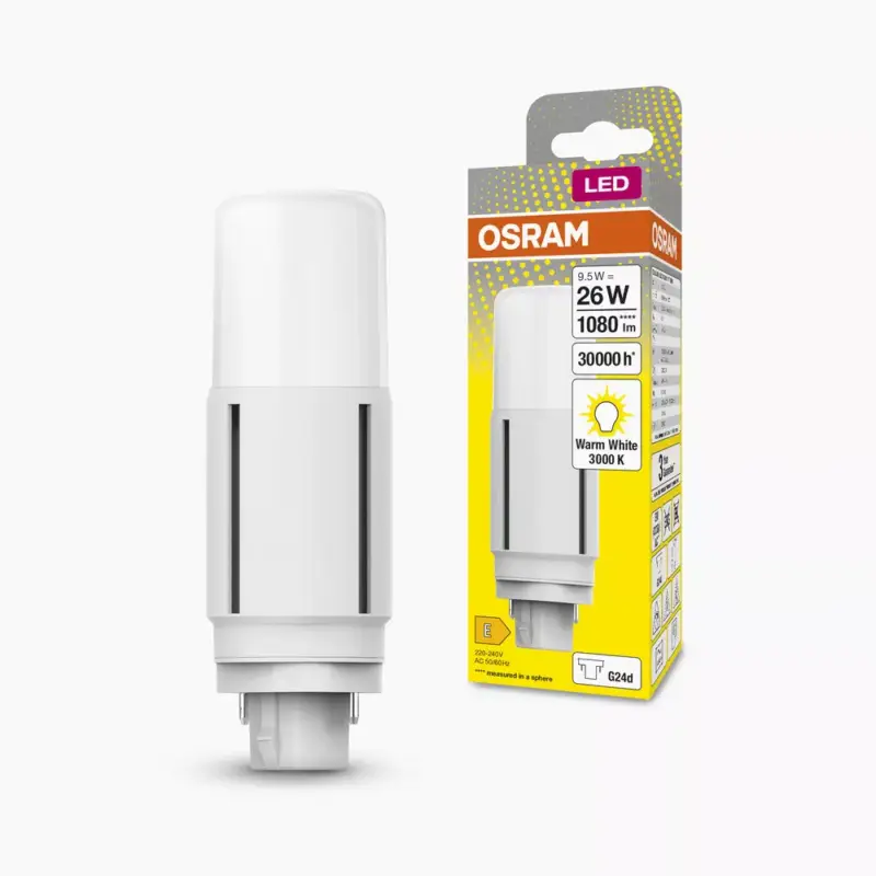 LED fénycső, egyoldalas, G24d, 9,5 W = 26 W, 1080 lm, 3000 K, meleg, 300°, DULUX LED D VT EM és AC, Osram Gyors kiszállítás