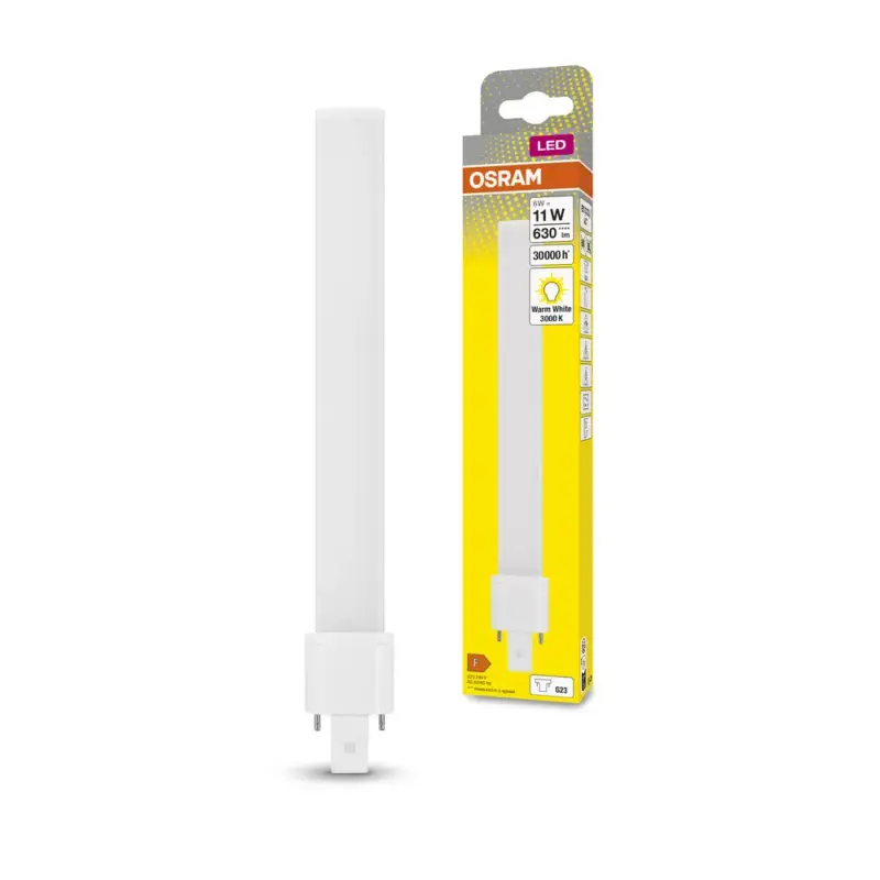 Utolsó esély LED fénycső, egyoldalas, G23, 6W = 11W, 630lm, 3000K, meleg, 120°, DULUX LED S EM és AC, Osram