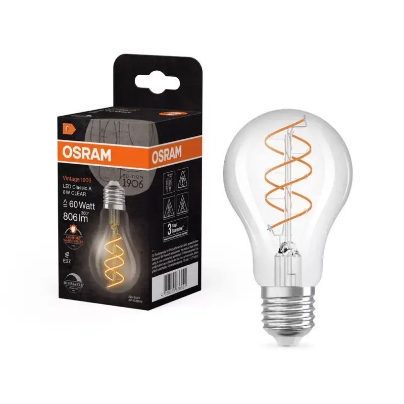 LED dekoratív izzó A60 E27 8W = 60W 806lm 2200K Meleg CRI90 300° Szabályozható izzószálas Vintage 1906 Osram Nézd meg most