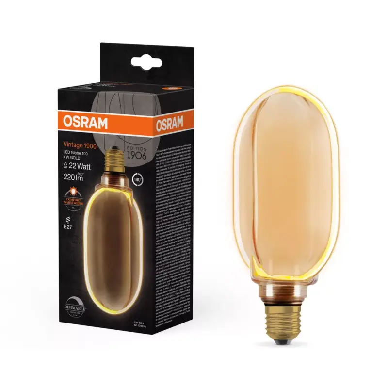 LED dekoratív izzó G100 gömb alakú E27 4W = 22W 220lm 1800K Meleg 330° Izzószálas, szabályozható fényerővel Vintage 1906 Osram Újdonság
