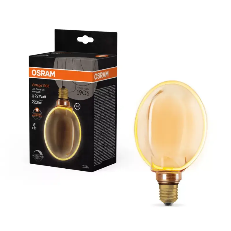 Kedvezményes ár LED dekoratív izzó G130 gömb alakú E27 4W = 22W 220lm 1800K Meleg 330° Izzószálas, szabályozható fényerővel Vintage 1906 Osram