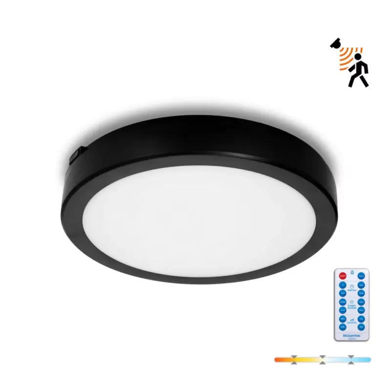 LED fürdőszobai mennyezeti lámpa, felületre szerelhető, 24W, 2280lm, 4000K, 120°, mozgás- és alkonyérzékelővel, fekete, IP65, Nairos Kobi Szezonális akció