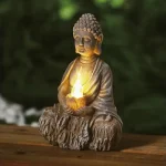 Alacsony ár Garden of Eden Szolár Buddha gyertyával 1 melegfehér LED 12,5x8,5x19 cm 11269