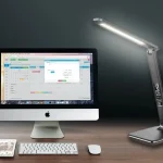 Olcsó LED-es asztali lámpa kijelzővel, 9W, bőr, fekete, hőmérséklet-választó