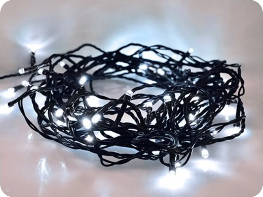 LED kültéri karácsonyi lánc, 50 LED, 5m, 3m táp, 8 funkciós, időzítő, IP44, hideg fehér Különleges ajánlat