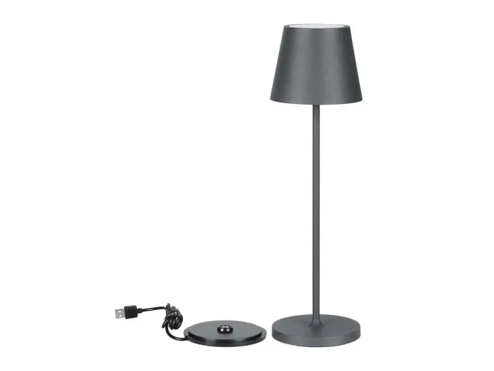 Azonnali szállítás LED ASZTALI LÁMPA 2W, 200lm, 3000K, ÚJRATÖLTHETŐ, 4400mAh töltővel. talapzattal, SZÜRKE, IP54