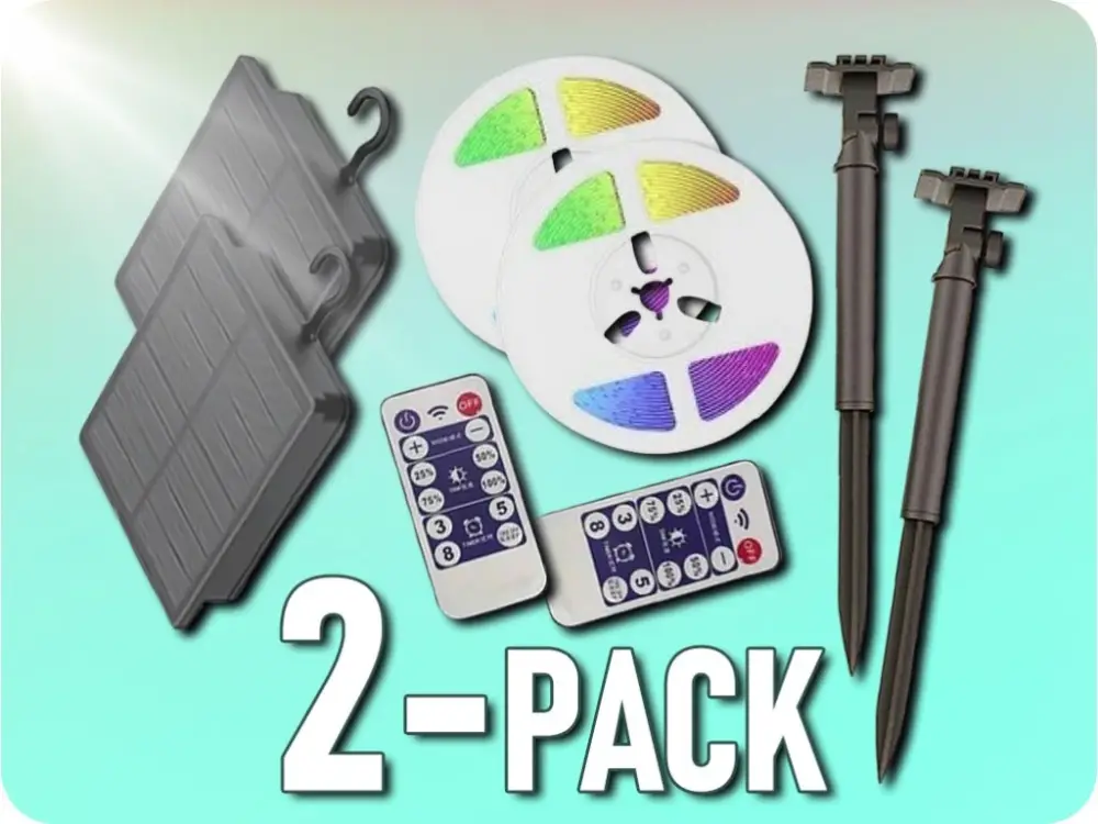 Szett LED szalag 5m + napelem + távirányító, IP67, RGB/2-PACK! Különleges ajánlat