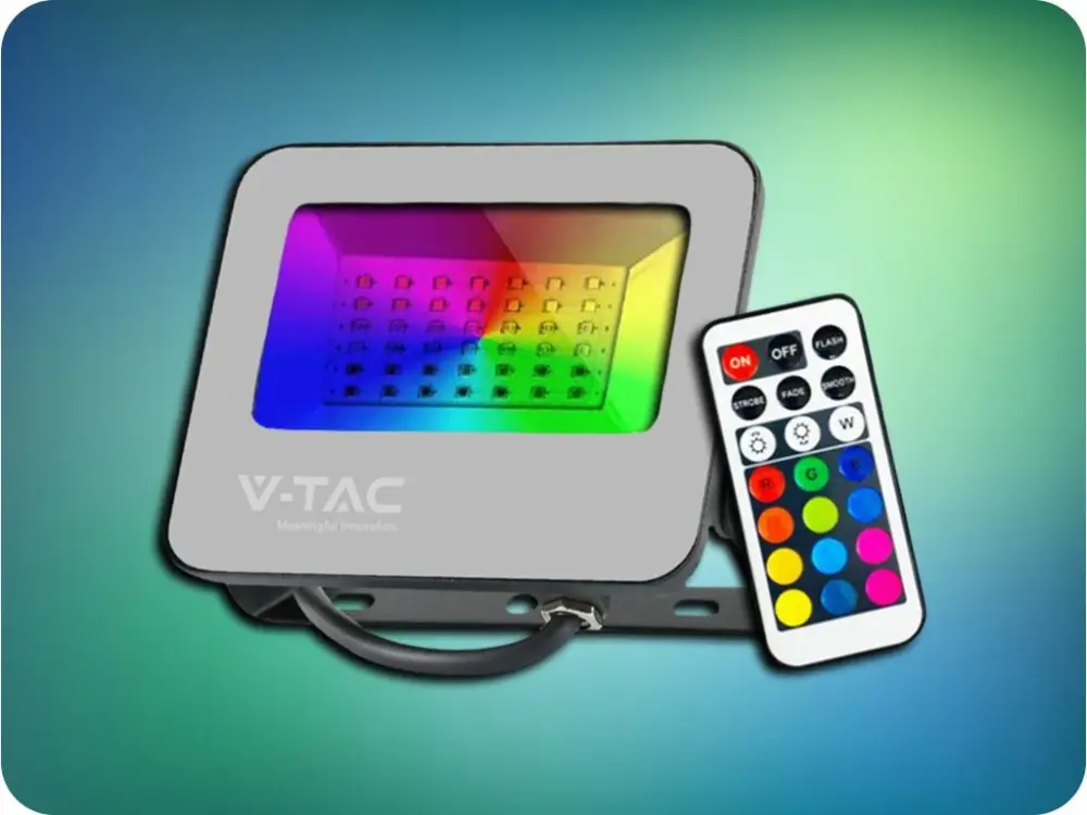 LED REFLEKTOR RGB+W (6500K) TÁVIRÁNYÍTÓVAL 30W, 2310LM, IP65 Kiárusítás