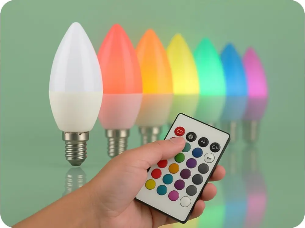 Végkiárusítás LED izzó E14 RGB+4000K, 4,8 W, 470 lm, RF vezérlés