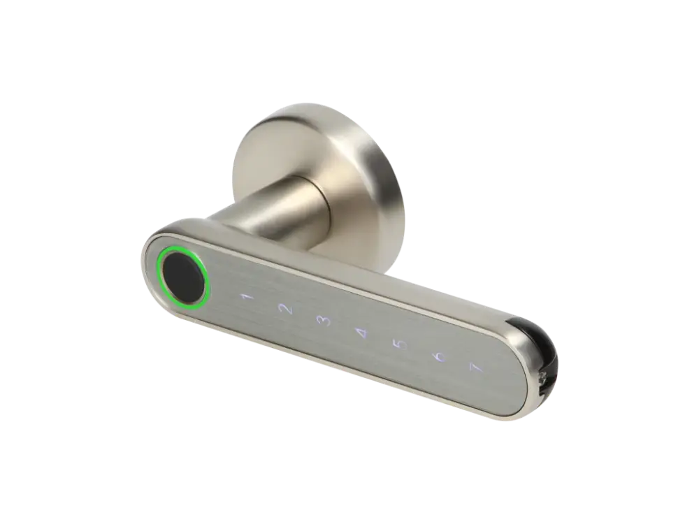 Gyors szállítás ORNO Okos kilincs érintőképernyős billentyűzettel és ujjlenyomat-olvasóval, Bluetooth 4.0, nikkel