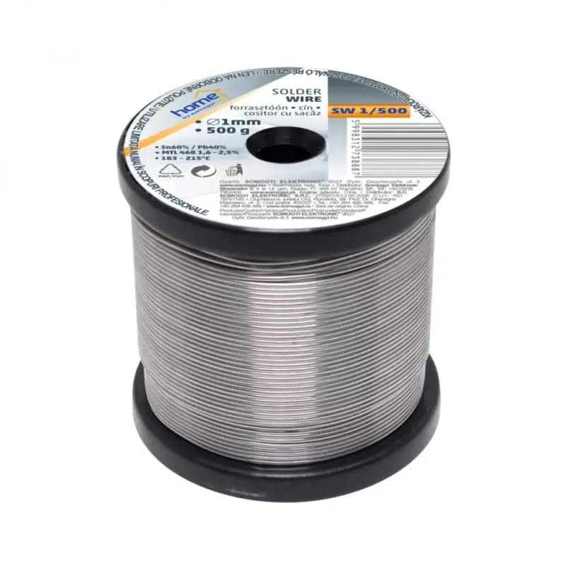 Olcsó Home SW 1/500 forrasztóón, 1mm, 500g, európai gyártótól származó kiváló minőségű forrasztóón, összetétel: SN/PB: 60/40%, gyanta: 2,0%