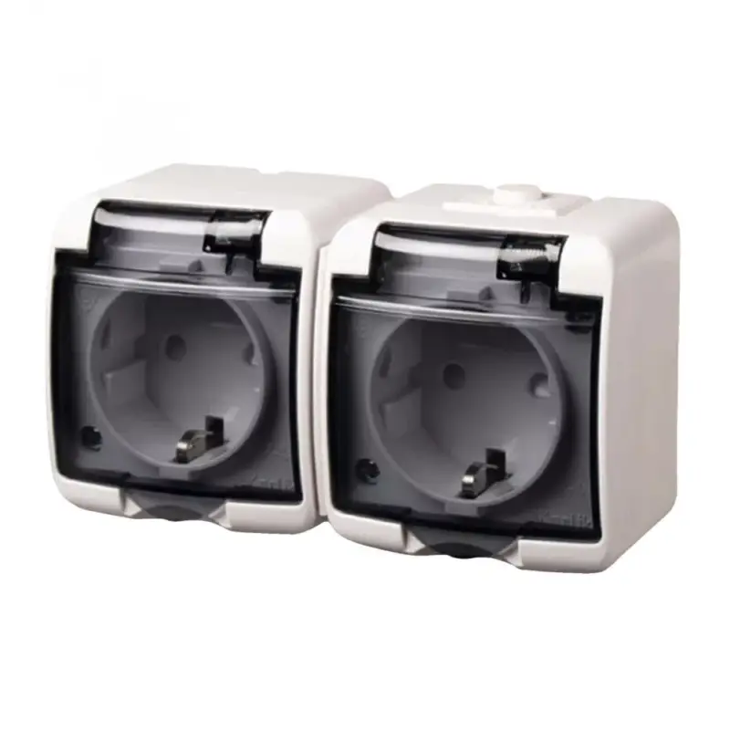 GAO 22121 2 férőhelyes földelt aljzat, kültéri IP44 kivitel, 230 V~ / 50 Hz / 16 A, fehér-füst Exkluzív ajánlat