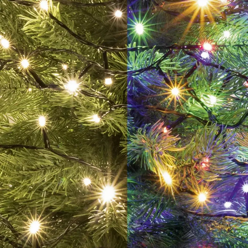Utolsó esély Home LED 105/WW/M LED-es DUAL COLOR fényfüzér, 7 m / 100 db melegfehér és színes LED, fekete vezeték, 5 fényprogram, hálózati adapter, kül- és beltéri kivitel