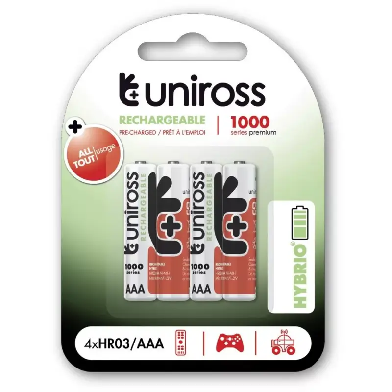 Rendeld meg most Uniross AAA/mikro 1,2V 1000mAh Ni-MH HYBRIO akkumulátor 4db/csomag