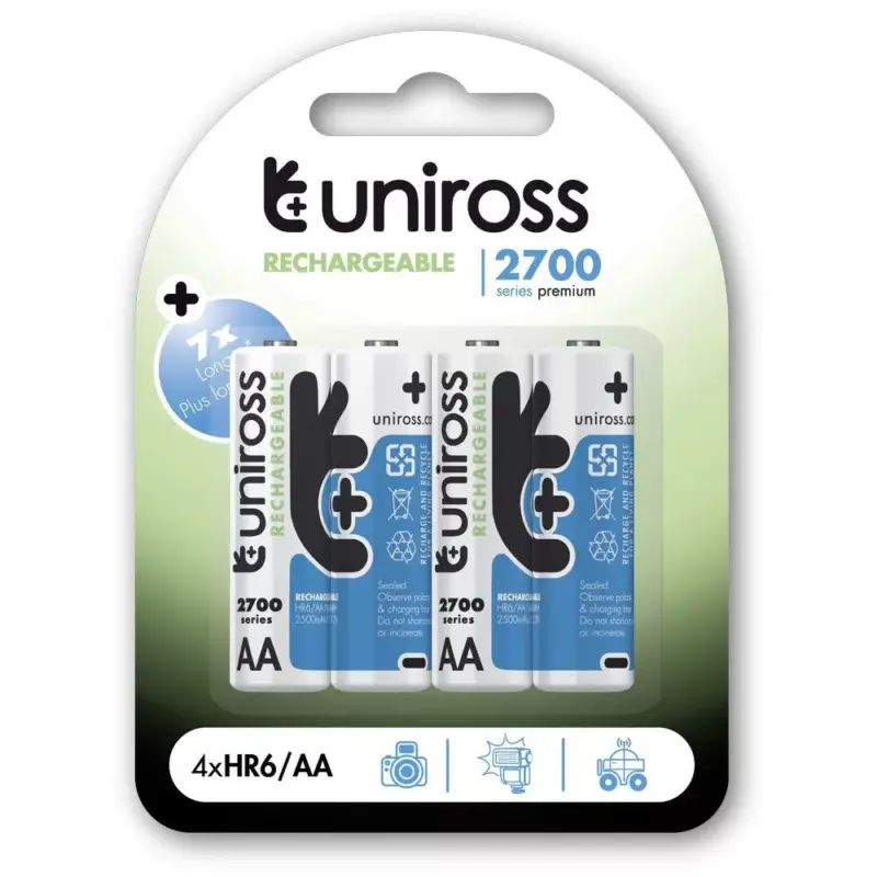 Azonnali szállítás Uniross AA/ceruza 1,2V 2700mAh Ni-MH akkumulátor 4 db/csomag