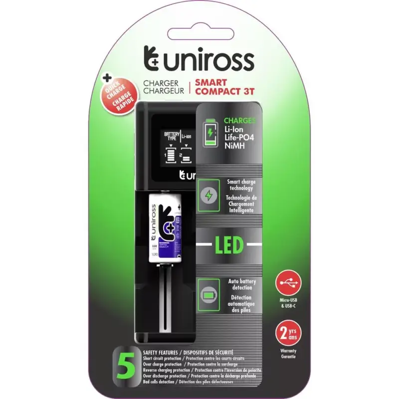 Uniross UCX004 kompakt LCD gyorstöltő Li-ion/Ni-MH/LiFePo4 akkuk töltésére Legkelendőbb
