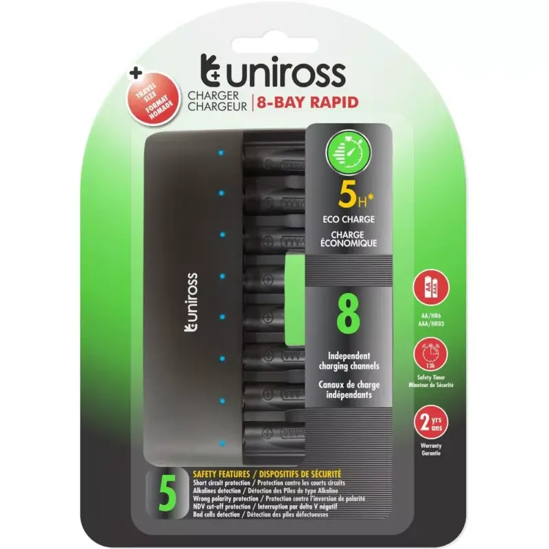 Alacsony ár Uniross UCU006 8 fiókos processzoros gyorstöltő AA/AAA védelemmel