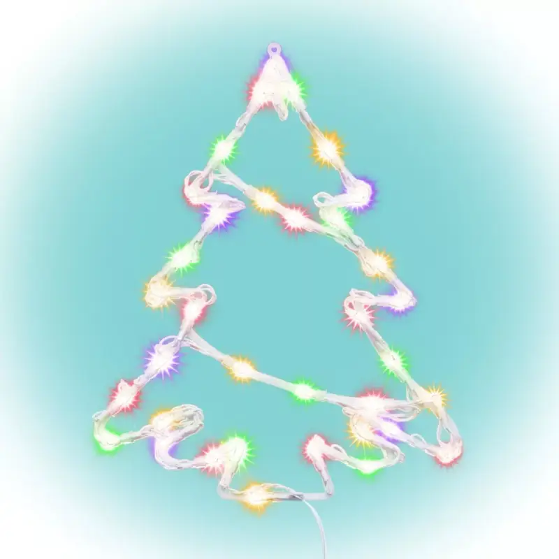 Azonnali szállítás Home KID502M fenyőfa ablakdísz, kül- és beltéri kivitel, 35 db színes LED, 2 tapadókorong, fehér tápkábel, 33 x 28 cm