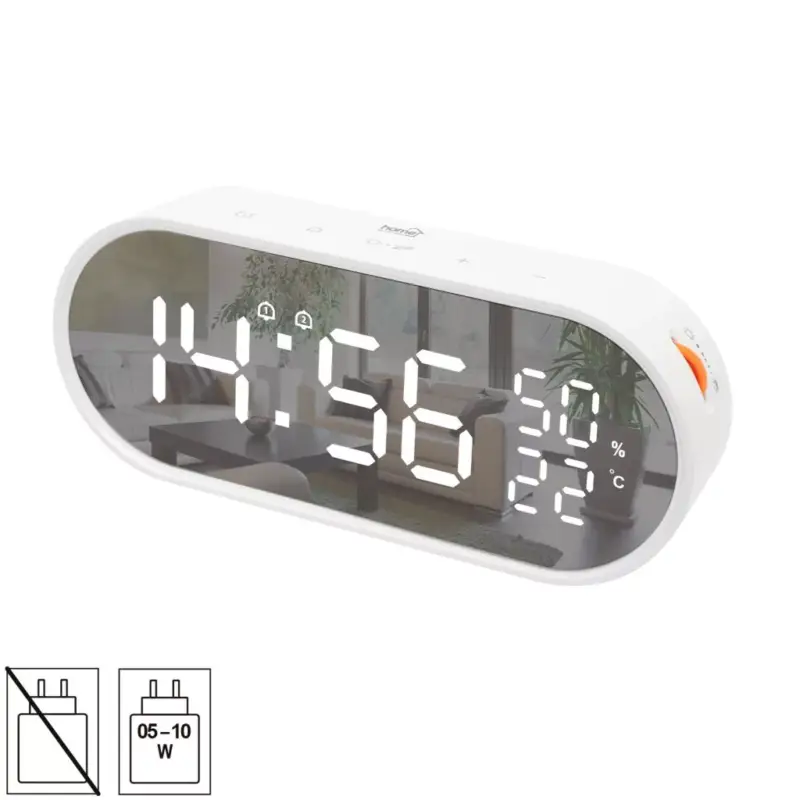 Azonnali szállítás HOME LTC06 ébresztőóra, USB töltőkimenet, fehér kijelző, két ébresztési időpont, hőmérséklet és páratartalom mérés